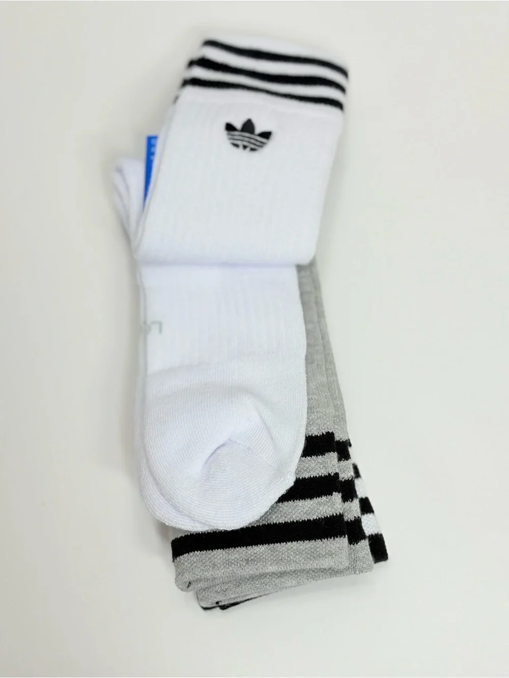 adidas Originals 3-Pack Roller Crew Socks in Black, White & Gray with Trefoil